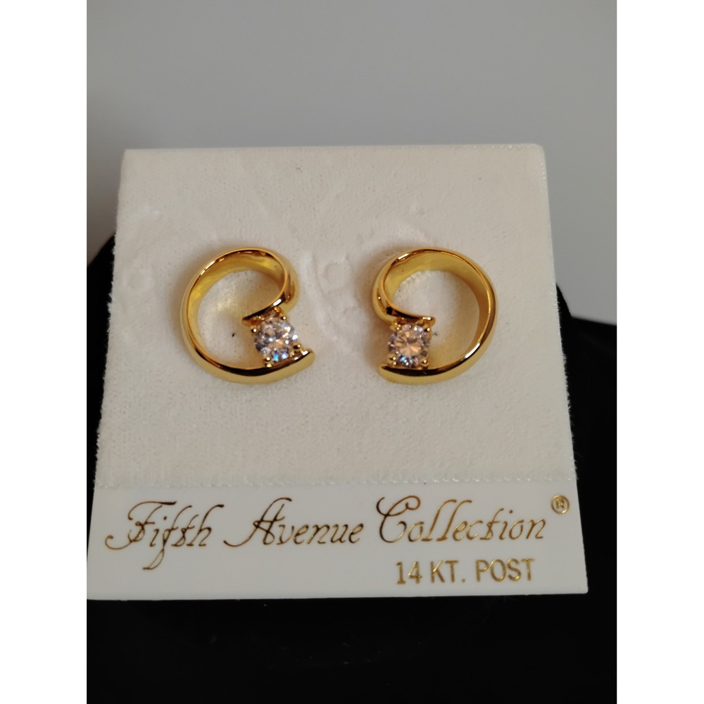 Fifth Avenue Collection Gold Swirl Cubic Zirconia Stud Earrings 14KT‎ Post